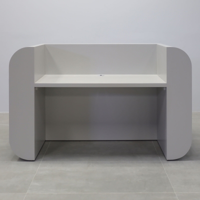 72-inch Vancouver Reception Desk in folkstone gray matte laminate main desk, and warm white LED.