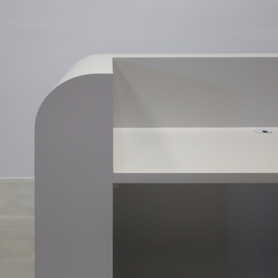 72-inch Vancouver Reception Desk in folkstone gray matte laminate main desk, and warm white LED.