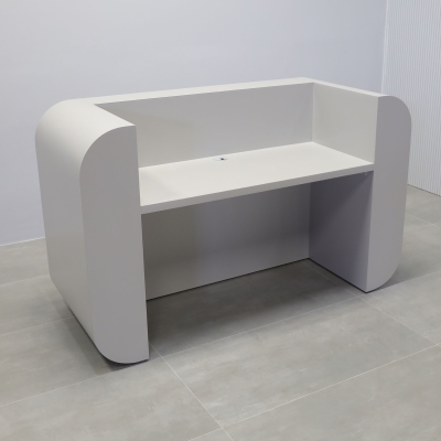 72-inch Vancouver Reception Desk in folkstone gray matte laminate main desk, and warm white LED.