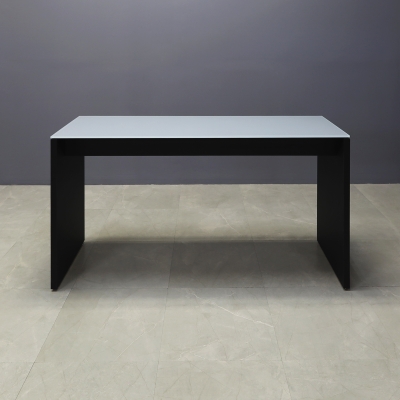 Ashville Tempered Glass Bar Table in medium gray top and black traceless laminate base shown here.