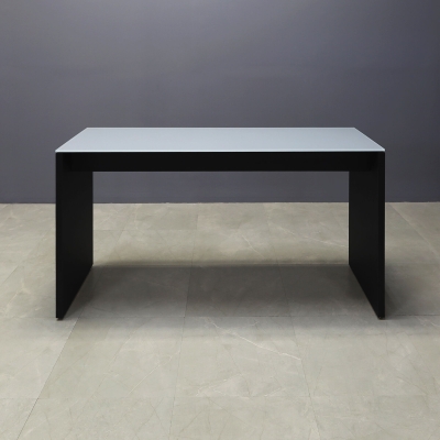72-inch Ashville Bar Table in 1/2-inch gray tempered glass top and black traceless laminate base.