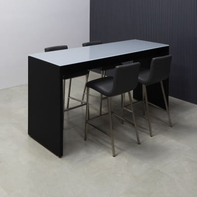 Ashville Tempered Glass Bar Table in medium gray top and black traceless laminate base shown here.