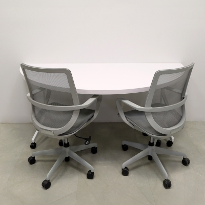 72-inch Westin Half Moon Training Table in white matte laminate top and white metal frame shown here.