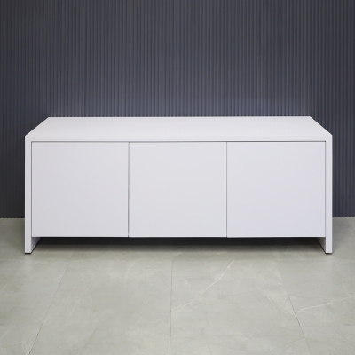 72-inch Boston Storage Credenza in white gloss laminate, shown here.