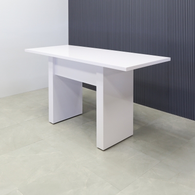 72-inch width x 42-inch height, Windsor Laminate Collaboration Table in white gloss laminate top & base, shown here.