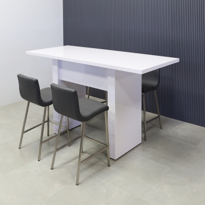 72-inch Windsor Bar Table in white gloss laminate, shown here.