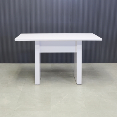72-inch Windsor Bar Table in white gloss laminate top and base.