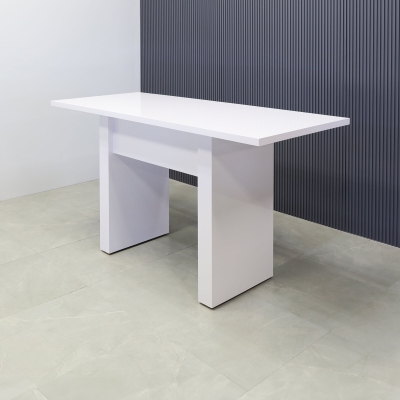 72-inch Windsor Bar Table in white gloss laminate top and base.