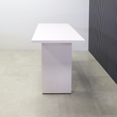 72-inch Windsor Bar Table in white gloss laminate top and base.