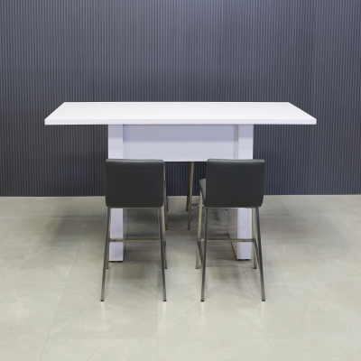 72-inch Windsor Bar Table in white gloss laminate top and base.