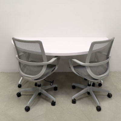 72-inch Westin Half Moon Training Table in white matte laminate top and white metal frame.