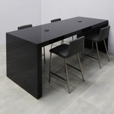 84-inch Ashville Laminate Collaboration Table in Black Gloss Laminate Finish, with two black MX1 power boxes.