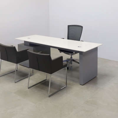 84-inch Avenue Straight Executive Desk in 1/2-inch special engineered surface top, and fog gray matte laminate storage on the right side when sitting and base.