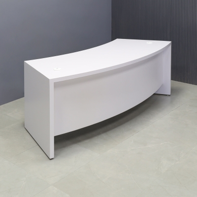 84-inch Seattle Curved Executive Desk in white matte laminate main desk & front panel, shown here.