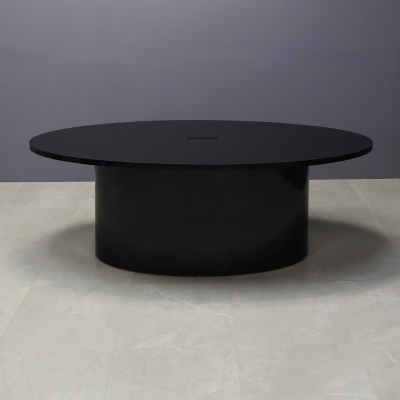 90-inch Newton Oval Conference Table With Laminate Top in black gloss laminate top & base, and black MX3 power box.