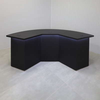 90-inch Tampa Bay Custom Handmade Podcast Table in black traceless laminate top & front base, and black matte laminate back base, with warm white LED.