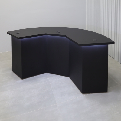 90-inch Tampa Bay Custom Handmade Podcast Table in black traceless laminate top & front base, and black matte laminate back base, with warm white LED.