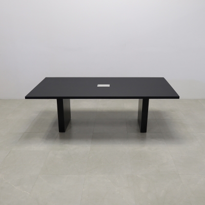 92 inches Newton Rectangular Conference Table in Black Traceless Laminate top and base finish. Ellora power box shown here.