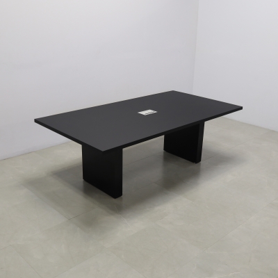 92 inches Newton Rectangular Conference Table in Black Traceless Laminate top and base finish. Ellora power box shown here.