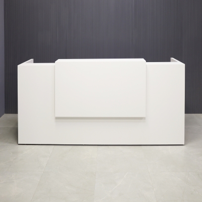 90-inch Chicago Custom Reception Desk in dover off-white matte laminate counter and desk, shown here.