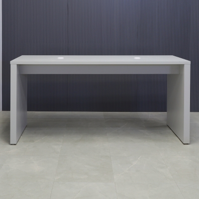 Ahville Laminate Bar Table in folkstone gray laminate finish, with two MX1 powerboxes shown here.