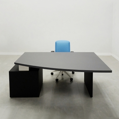 Avenue Curved Executive Desk With Laminate Top in black matte laminate top, base and storage shown here.