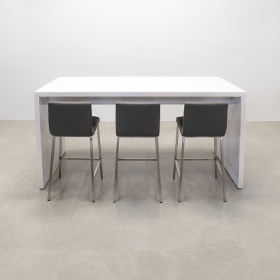 Ahville Laminate Bar Table in white gloss laminate finish shown here.
