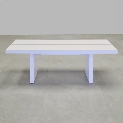 Astoria Slat Bench in white gloss laminate finish shown here.