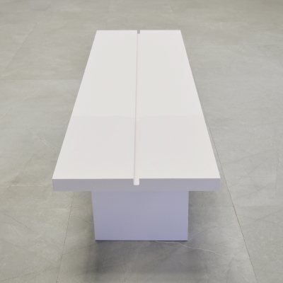 Astoria Slat Bench in white gloss laminate finish shown here.