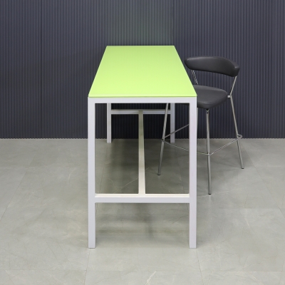 Aspen Tempered Glass Bar Table in lime top and white aluminum frame shown here.
