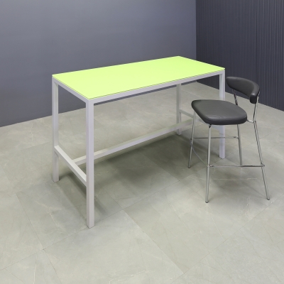 Aspen Tempered Glass Bar Table in lime top and white aluminum frame shown here.