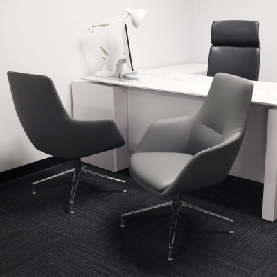 Silla Guest and Lobby Chair in gray leatherette, shown here.