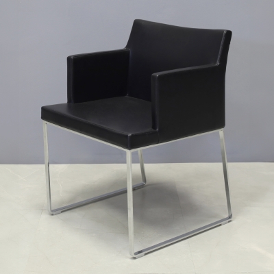 Soho Metal Armchair in Black Leatherette - Set of 2, shown here.