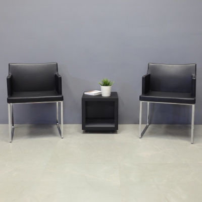 Soho Metal Armchair in Black Leatherette - Set of 2, with 16-inch black albany side table, shown here.
