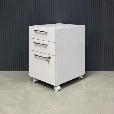 15 3/4 inches Naples Mobile Storage - 3 drawers- W/ Lock in white gloss laminate finish shown here.