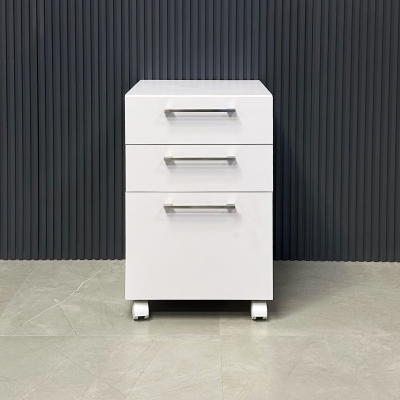15 3/4 inches Naples Mobile Storage in white matte laminate shown here.