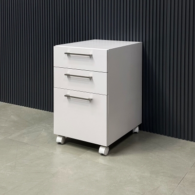 15 3/4 inches Naples Mobile Storage in white matte laminate shown here.