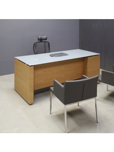 Denver Straight Executive Desk With Cabinet and Tempered Glass Top