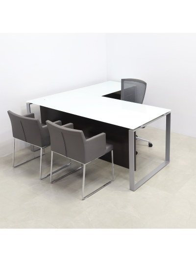 Aspen L-Shape Executive Desk With Tempered Glass Top