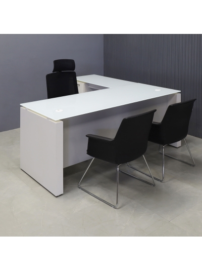 Denver L-Shape Executive Desk With Cabinet and Tempered Glass Top