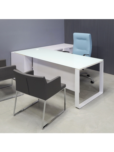 Aspen Executive Desk With Credenza and Tempered Glass Top