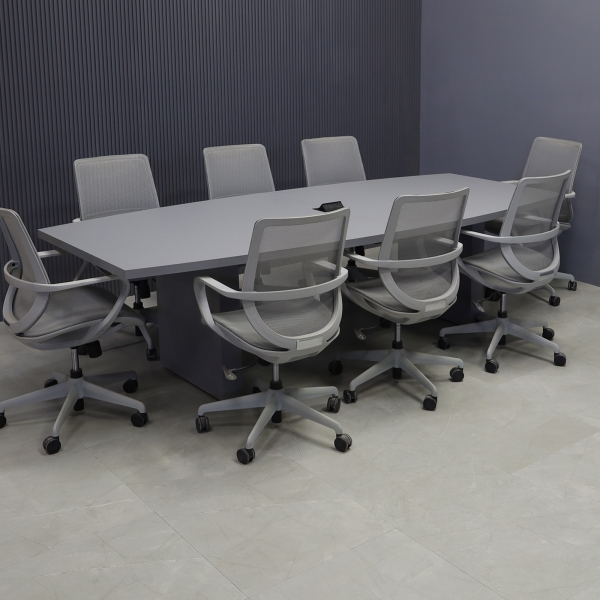 108-inch Newton Boat Shape Conference Table in DISCONTINUED gray laminate top & standard base, and black MX2 power box.