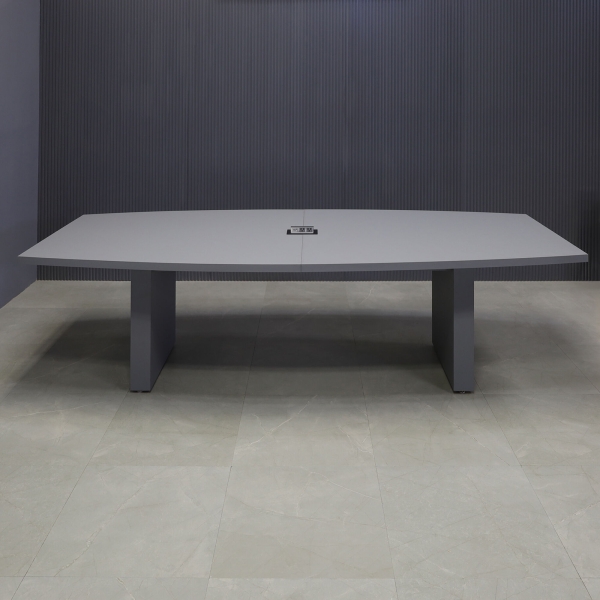 108-inch Newton Boat Conference Table in gray traceless laminate on top & standard base, and black MX2 power box.