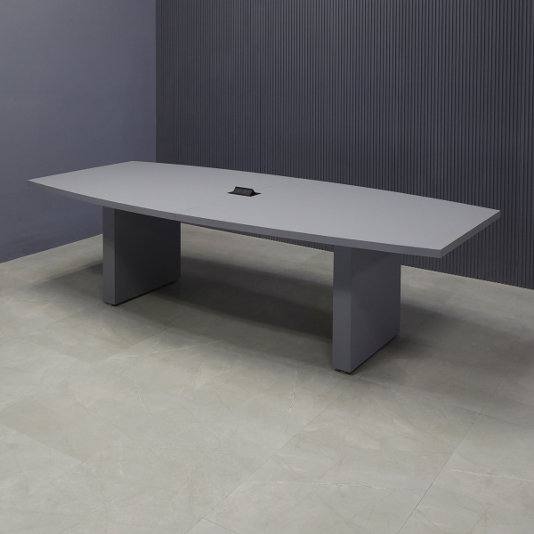 108-inch Newton Boat Conference Table in gray traceless laminate on top & standard base, and black MX2 power box.