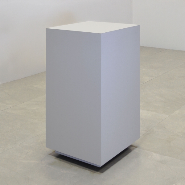 16-inch Norfolk Square Pedestal Lobby Table in folkstone gray matte laminate top and side table.