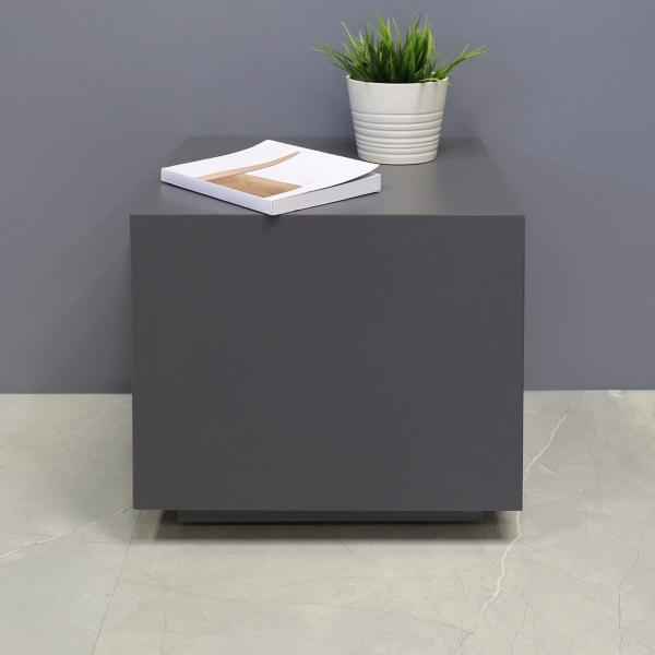 16-inch Norfolk Custom Square Side Table in storm gray matte laminate top, side table, and toe-kick.