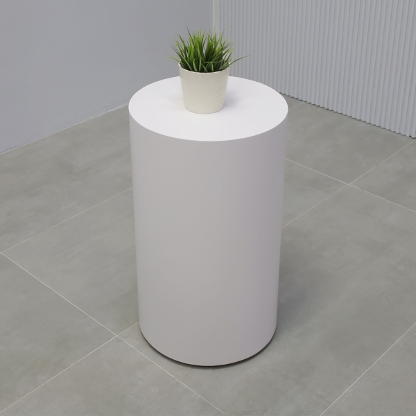 16-inch Norfolk Round Loby Pedestal Lobby Table in white matte laminate top and side table.