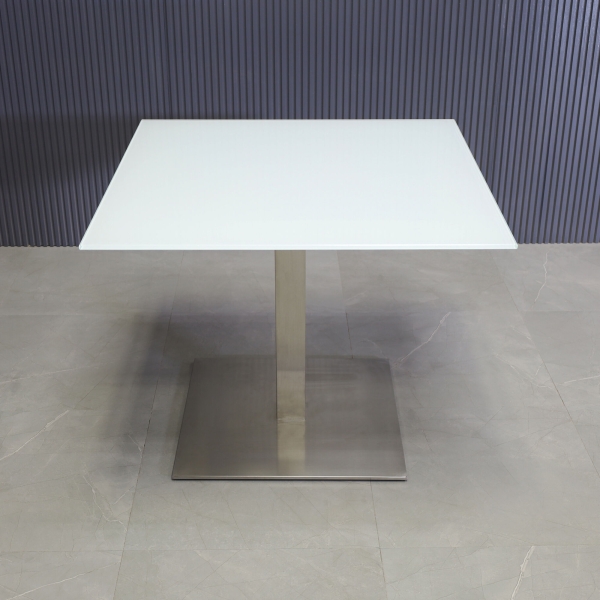 32-inch California Square Conference Table with 1/2-inch White tempered glass top and aluminum stainless steel base.