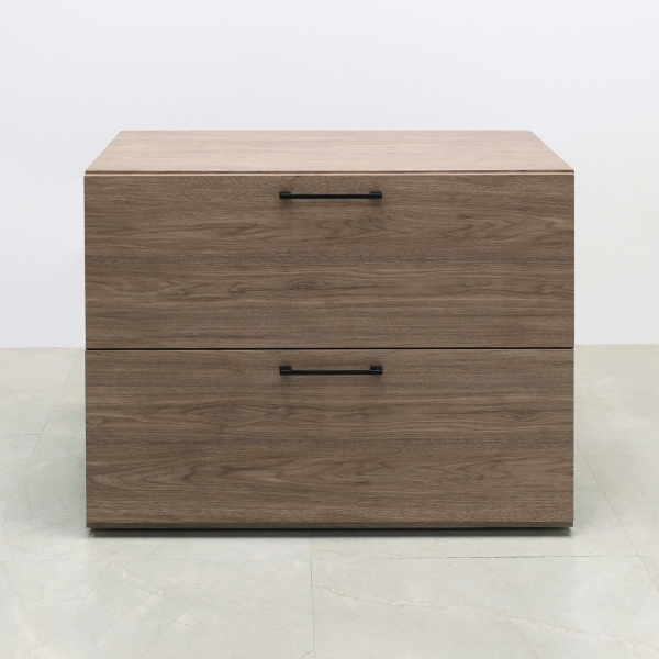 30-inch height Naples Lateral File Cabinet in hazel walnut matte laminate cabinet.