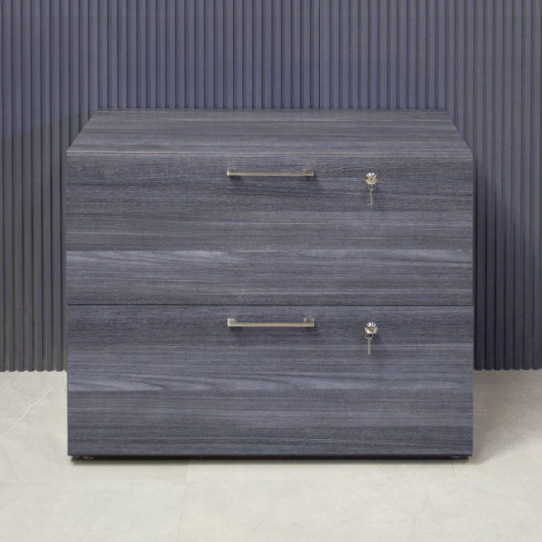 30-inch height Naples Lateral File Cabinet in storm teakwood matte laminate cabinet.